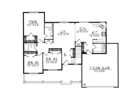 One-Story, Ranch House Plan 97331 with 3 Beds, 2 Baths, 2 Car Garage First Level Plan