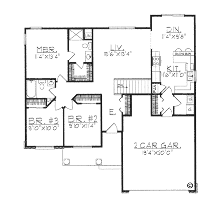 Ranch, Traditional House Plan 97334 with 3 Beds, 2 Baths, 2 Car Garage First Level Plan