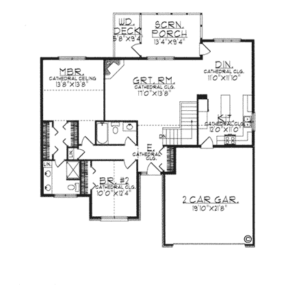 Traditional House Plan 97336 with 3 Beds, 3 Baths, 2 Car Garage Second Level Plan