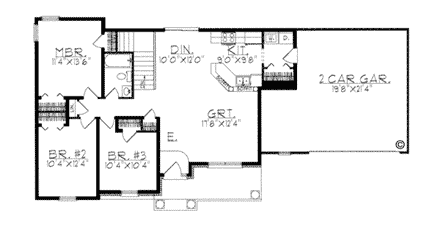 One-Story, Ranch House Plan 97338 with 3 Beds, 1 Baths, 2 Car Garage First Level Plan