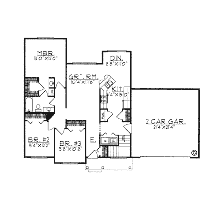 One-Story, Ranch House Plan 97341 with 3 Beds, 2 Baths, 2 Car Garage First Level Plan