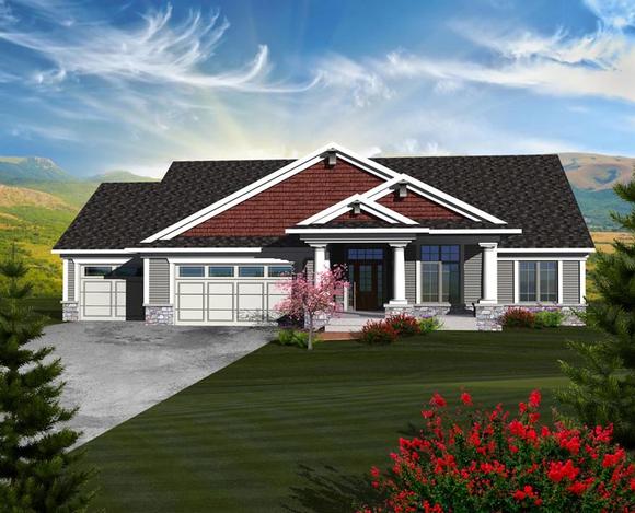Ranch House Plan 97370 with 5 Beds, 3 Baths, 3 Car Garage Elevation