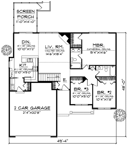 One-Story, Ranch House Plan 97387 with 4 Beds, 3 Baths, 2 Car Garage First Level Plan