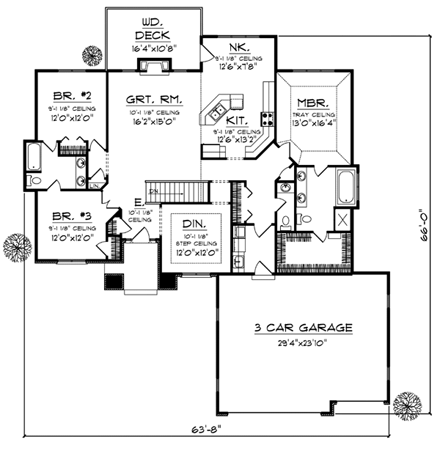 One-Story, Traditional House Plan 97388 with 5 Beds, 4 Baths, 3 Car Garage First Level Plan