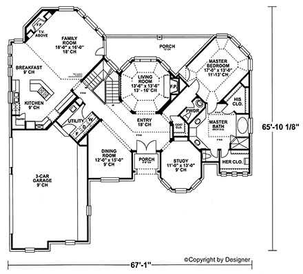European, Victorian House Plan 97400 with 4 Beds, 4 Baths, 3 Car Garage First Level Plan