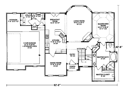 Bungalow, European, Tudor House Plan 97405 with 3 Beds, 3 Baths, 2 Car Garage First Level Plan