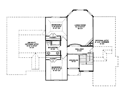 Bungalow, European, Tudor House Plan 97405 with 3 Beds, 3 Baths, 2 Car Garage Second Level Plan
