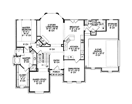 Tudor House Plan 97484 with 3 Beds, 3 Baths, 2 Car Garage First Level Plan