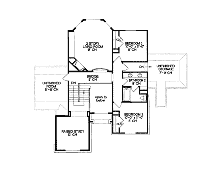 Tudor House Plan 97484 with 3 Beds, 3 Baths, 2 Car Garage Second Level Plan