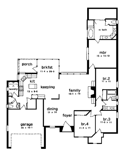 European, One-Story House Plan 97501 with 4 Beds, 3 Baths, 2 Car Garage First Level Plan