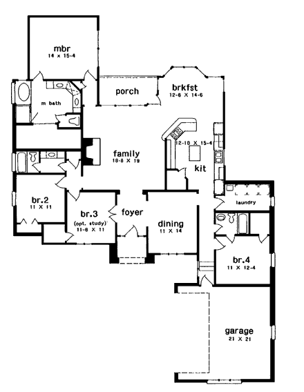 European, One-Story House Plan 97502 with 4 Beds, 3 Baths, 2 Car Garage First Level Plan