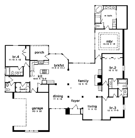 European, One-Story House Plan 97505 with 4 Beds, 4 Baths, 2 Car Garage First Level Plan