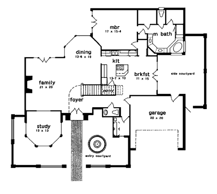 European, Victorian House Plan 97506 with 3 Beds, 3 Baths, 2 Car Garage First Level Plan
