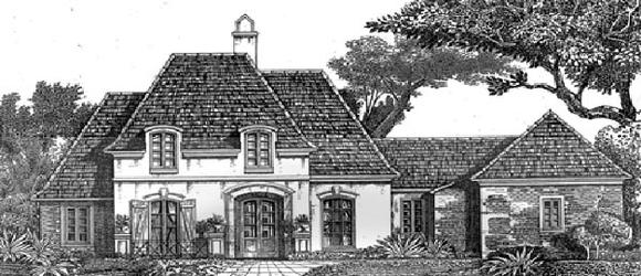 Colonial, European, One-Story House Plan 97507 with 4 Beds, 3 Baths, 2 Car Garage Elevation