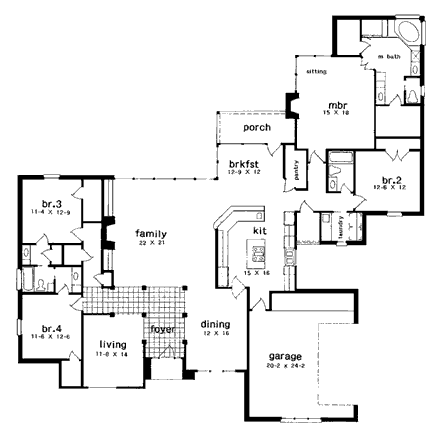 European, One-Story House Plan 97510 with 4 Beds, 3 Baths, 2 Car Garage First Level Plan