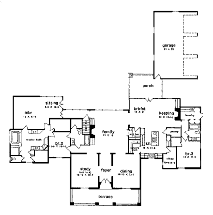 Colonial, European, One-Story House Plan 97513 with 3 Beds, 3 Baths, 3 Car Garage First Level Plan