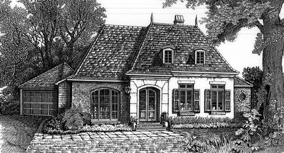 Colonial, European, One-Story House Plan 97529 with 4 Beds, 3 Baths, 2 Car Garage Elevation