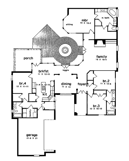 European, One-Story House Plan 97530 with 4 Beds, 3 Baths, 2 Car Garage First Level Plan