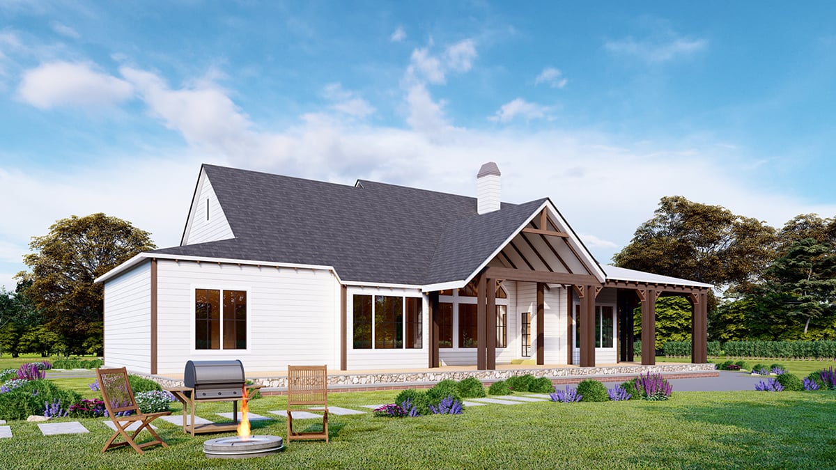 Country, Southern, Traditional Plan with 2045 Sq. Ft., 3 Bedrooms, 3 Bathrooms, 2 Car Garage Rear Elevation
