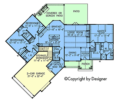Cottage, Craftsman, European, New American, Southern, Traditional House Plan 97609 with 3 Beds, 3 Baths, 2 Car Garage First Level Plan