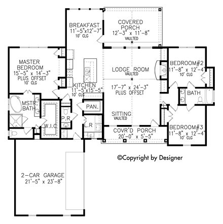 Country, Ranch, Southern, Traditional House Plan 97610 with 3 Beds, 3 Baths, 2 Car Garage First Level Plan