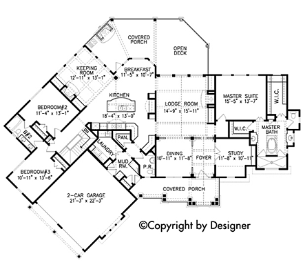 Cottage, Country, Craftsman, Southern, Traditional House Plan 97611 with 3 Beds, 3 Baths, 2 Car Garage First Level Plan