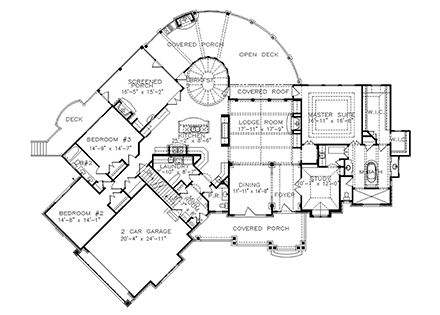 Country, Craftsman, Southern, Tudor House Plan 97613 with 3 Beds, 3 Baths, 2 Car Garage First Level Plan