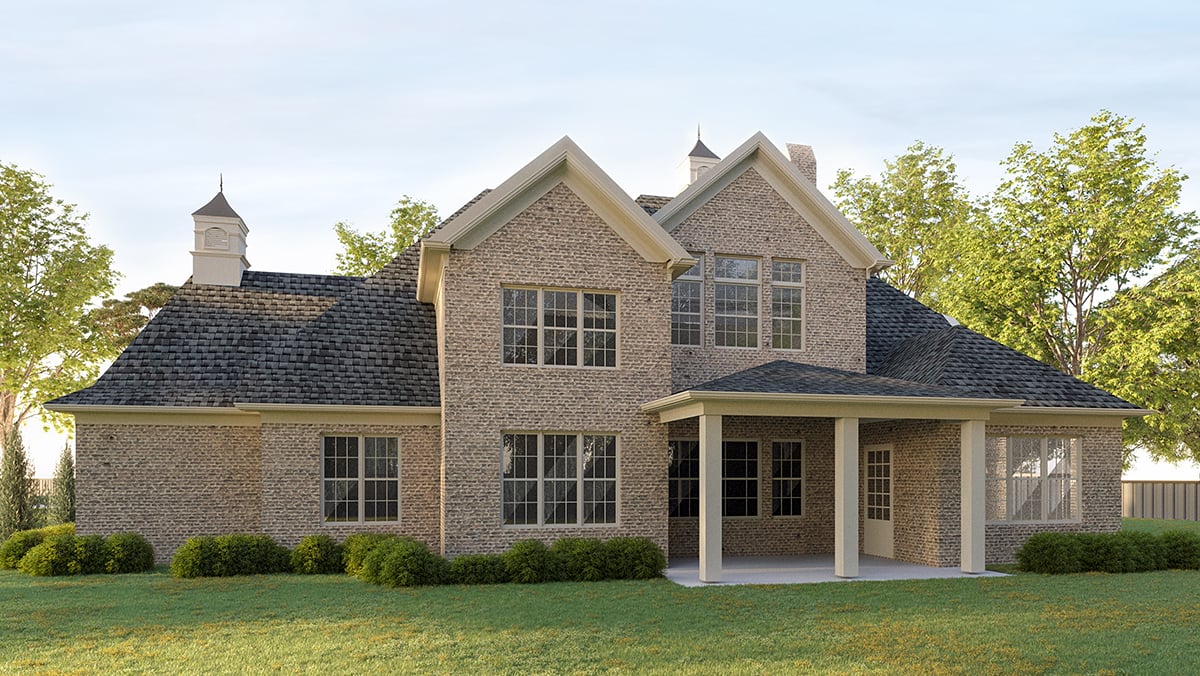 Country, European, Southern, Traditional Plan with 3330 Sq. Ft., 4 Bedrooms, 5 Bathrooms, 3 Car Garage Rear Elevation