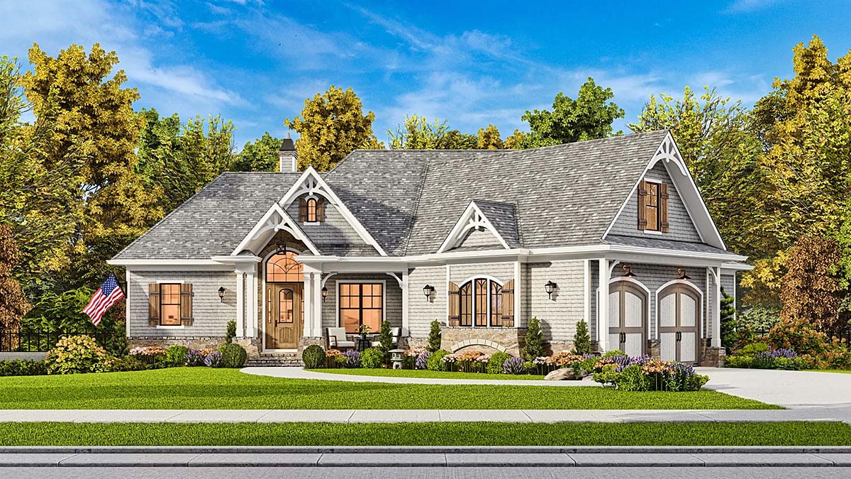 Cottage, Country, Craftsman, Southern, Traditional Plan with 1729 Sq. Ft., 3 Bedrooms, 2 Bathrooms, 2 Car Garage Elevation