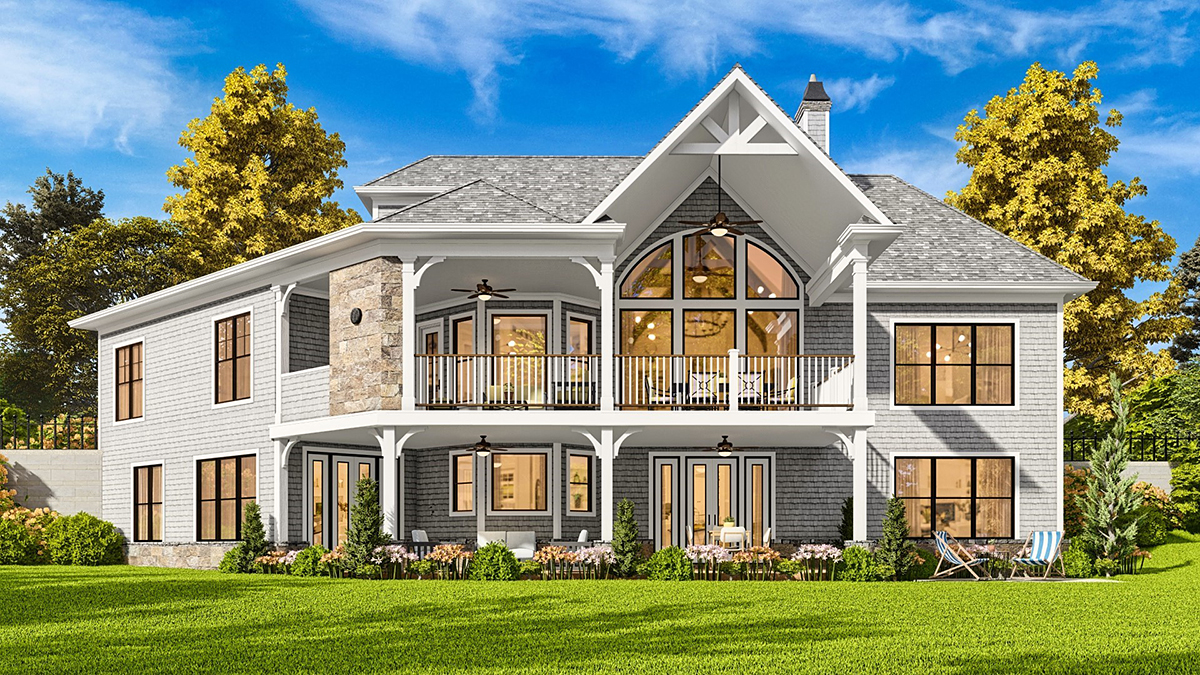 Cottage, Country, Craftsman, Southern, Traditional Plan with 1729 Sq. Ft., 3 Bedrooms, 2 Bathrooms, 2 Car Garage Rear Elevation