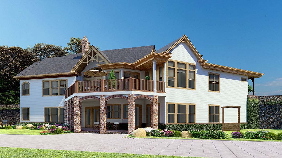 Cottage, Country, Craftsman, Traditional Plan with 2707 Sq. Ft., 3 Bedrooms, 3 Bathrooms, 2 Car Garage Rear Elevation