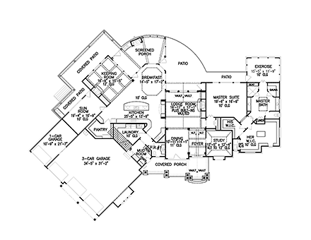 Craftsman House Plan 97636 with 4 Beds, 4 Baths, 4 Car Garage First Level Plan