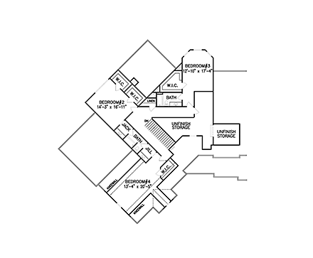 Craftsman House Plan 97636 with 4 Beds, 4 Baths, 4 Car Garage Second Level Plan