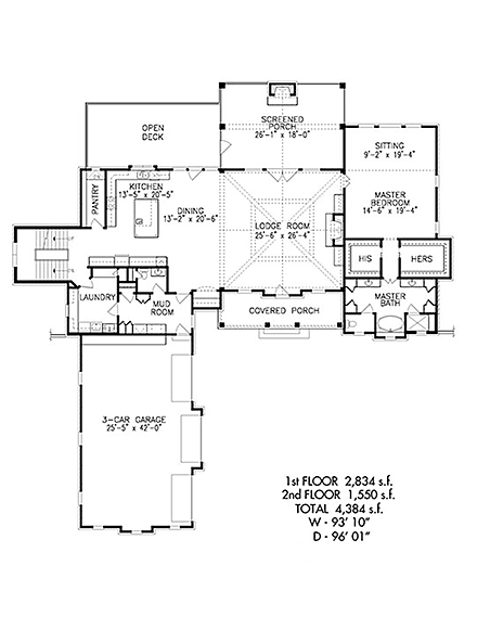 Country, Craftsman, Tuscan House Plan 97637 with 3 Beds, 4 Baths, 3 Car Garage First Level Plan