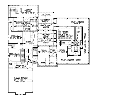 Farmhouse, Ranch House Plan 97638 with 3 Beds, 5 Baths, 2 Car Garage First Level Plan