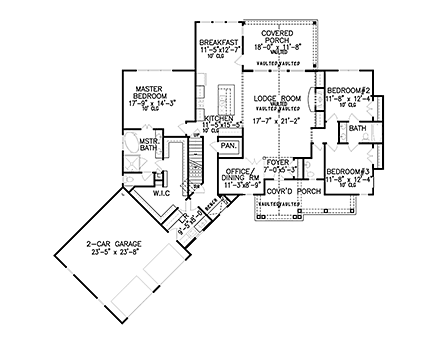 Country, Craftsman, Ranch House Plan 97639 with 3 Beds, 3 Baths, 2 Car Garage First Level Plan