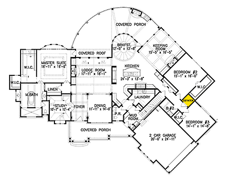 Craftsman, Tuscan House Plan 97640 with 3 Beds, 4 Baths, 2 Car Garage First Level Plan