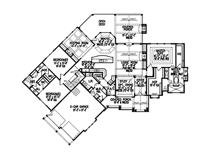 Cottage, Craftsman House Plan 97641 with 3 Beds, 3 Baths, 2 Car Garage First Level Plan