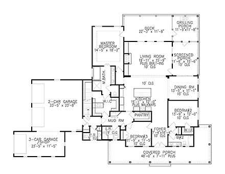 Country, Farmhouse, New American, Southern House Plan 97642 with 3 Beds, 3 Baths, 3 Car Garage First Level Plan