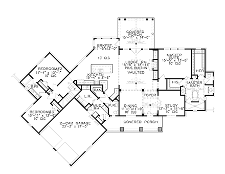 Coastal, Cottage, Craftsman, New American House Plan 97645 with 3 Beds, 3 Baths, 2 Car Garage First Level Plan