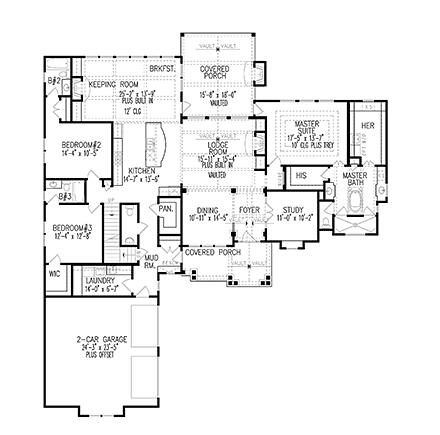 Country, Craftsman House Plan 97647 with 5 Beds, 5 Baths, 2 Car Garage First Level Plan