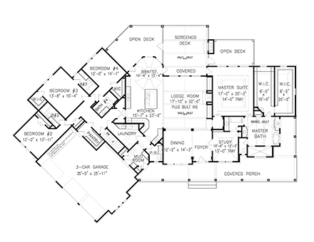 Country, Farmhouse, Southern House Plan 97649 with 4 Beds, 5 Baths, 3 Car Garage First Level Plan