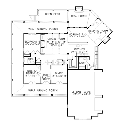 Country, Farmhouse, Ranch, Southern House Plan 97653 with 5 Beds, 4 Baths, 3 Car Garage First Level Plan