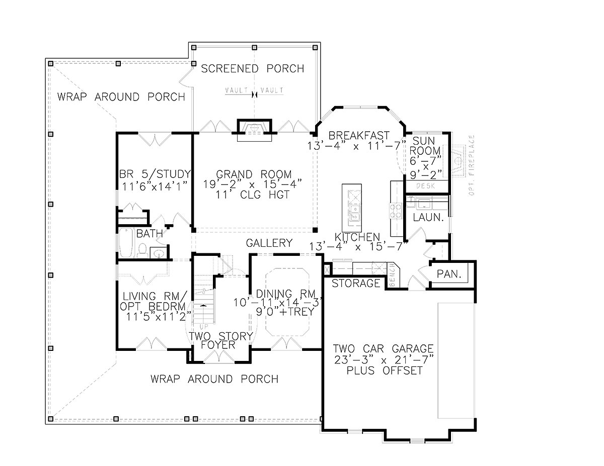 Country, Farmhouse, Ranch, Southern House Plan 97654 with 4 Beds, 5 Baths, 2 Car Garage Level One