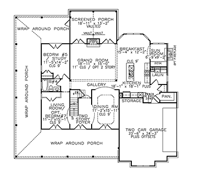 Country, Farmhouse, Ranch, Southern House Plan 97655 with 5 Beds, 4 Baths, 2 Car Garage First Level Plan