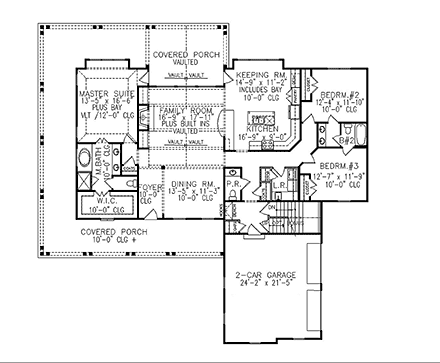 Country, Farmhouse, Southern House Plan 97661 with 3 Beds, 3 Baths, 2 Car Garage First Level Plan