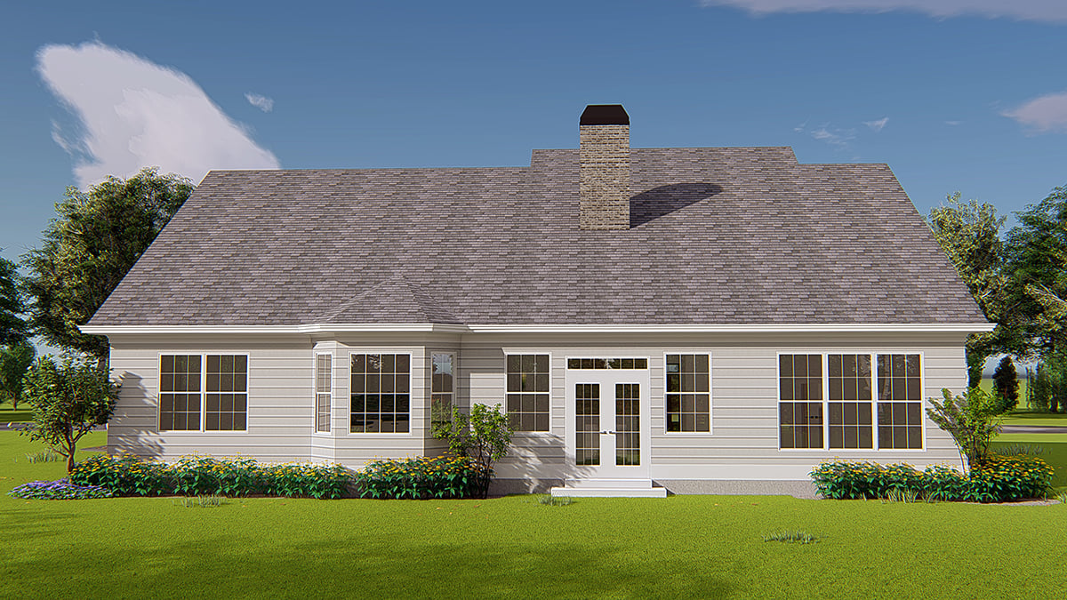 Cottage, Ranch, Traditional House Plan 97662 with 3 Beds, 2 Baths, 2 Car Garage Rear Elevation