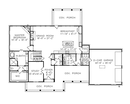 Country, Farmhouse, New American, Southern House Plan 97663 with 3 Beds, 3 Baths, 2 Car Garage First Level Plan