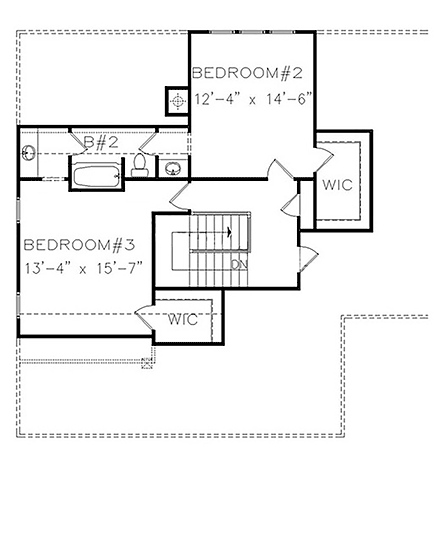 Country, Farmhouse, New American, Southern House Plan 97663 with 3 Beds, 3 Baths, 2 Car Garage Second Level Plan