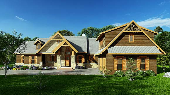 Craftsman, One-Story, Tuscan House Plan 97668 with 4 Beds, 4 Baths, 2 Car Garage Elevation